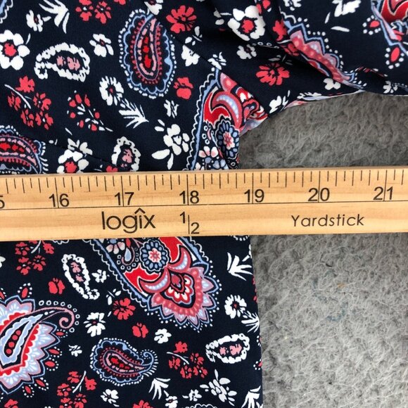 Roz & Ali Top Womens Small Navy Red Paisley Floral Small Sleeves Stretch Boho - Picture 8 of 10